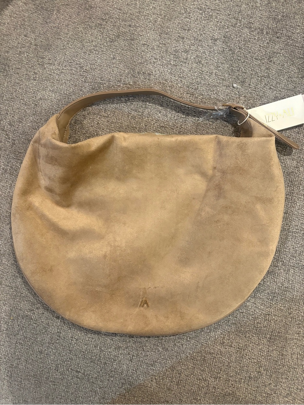 Suede Crescent Shoulder Bag in Beige by